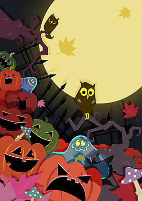 백그라운드 낙엽 일러스트 촛불 호박 그림자 사람없음 울타리 버섯 할로윈 달 분위기 유령 위험 무서움 마녀 부엉이 몬스터 잭오랜턴 국내일러스트 AI파일 자연요소 감정 컨셉 잎 채소 초 조류 담장 파일형식 벡터