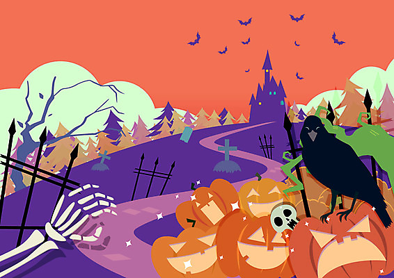 나무 길 백그라운드 일러스트 촛불 호박 해골 그림자 사람없음 울타리 할로윈 무덤 성 분위기 유령 위험 무서움 마녀 박쥐 까마귀 몬스터 잭오랜턴 해골모형 국내일러스트 AI파일 식물 건축물 감정 컨셉 채소 초 포유류 조류 뼈 담장 모형 파일형식 벡터