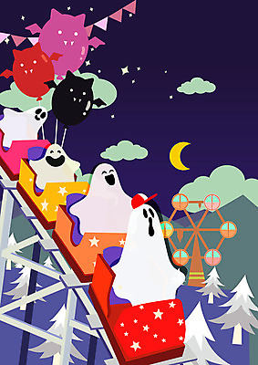 나무 구름 백그라운드 일러스트 산 사람없음 놀이공원 할로윈 달 분위기 유령 놀이기구 위험 무서움 풍선 국내일러스트 AI파일 자연요소 식물 감정 컨셉 테마파크 파일형식 벡터