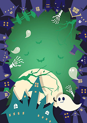 나무 백그라운드 일러스트 주택 사람없음 울타리 할로윈 분위기 유령 위험 무서움 도끼 해골모형 국내일러스트 AI파일 식물 감정 컨셉 건물 담장 모형 파일형식 벡터