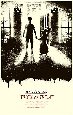 PSD 여자 남자 포스터 어린이 일러스트 사람 소녀 소년 두명 울타리 손잡기 할로윈 분위기 위험 무서움 대문 공포 잭오랜턴 호러 국내일러스트 감정 컨셉 모션 담장 문 파일형식