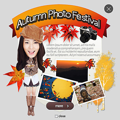 PSD 나무 템플릿 여자 웹템플릿 단풍 팝업 이벤트팝업 웹팝업 한명 사람 이벤트 성인 카메라 한국인 가을 기념사진 레이어팝업 이미지템플릿 식물 1 계절 잎 동양인 전자제품 파일형식