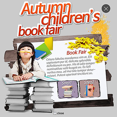 PSD 템플릿 여자 어린이 웹템플릿 낙엽 팝업 이벤트팝업 웹팝업 한명 이벤트 책 독서 연필 한국인 가을 레이어팝업 이미지템플릿 1 계절 잎 학용품 사람 동양인 필기구 파일형식