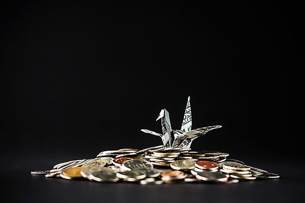 포토 JPG 스튜디오촬영 한마리 백그라운드 비즈니스 검은배경 실내 취미 사람없음 경제 달러 동전 꿈 학 종이접기 소원 색종이 종이학 접기 국내포토 1 종이 돈 모션 조류 내부 검은색 파일형식