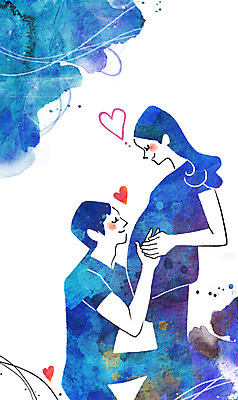 PSD 부부 여자 남자 행복 일러스트 엄마 사랑 사람 성인 두명 다정 임산부 임신 하트 아빠 국내일러스트 모양 커플 감정 컨셉 가족 파일형식