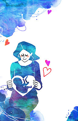 PSD 여자 일러스트 가족 엄마 사랑 한명 사람 성인 임산부 임신 하트 아기 보호 국내일러스트 모양 1 감정 컨셉 관계 파일형식