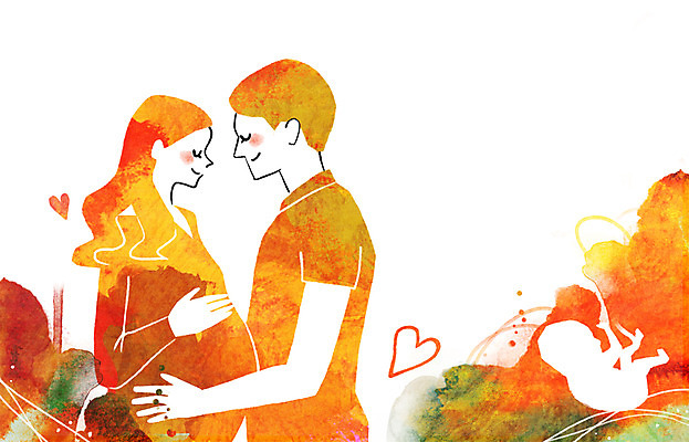 PSD 부부 여자 남자 행복 일러스트 엄마 사랑 사람 성인 두명 다정 임산부 임신 하트 아기 아빠 맞대기 얼굴맞대기 국내일러스트 모양 커플 감정 컨셉 가족 모션 파일형식