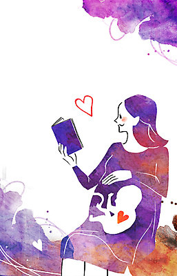 PSD 여자 일러스트 가족 엄마 사랑 한명 사람 성인 책 독서 임산부 임신 하트 아기 보호 태교 태교서적 국내일러스트 모양 1 감정 컨셉 관계 파일형식