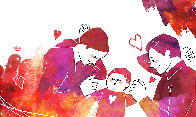 PSD 여자 남자 행복 어린이 일러스트 가족 엄마 사랑 사람 성인 세명 손잡기 화목 다정 하트 아기 잠 아빠 국내일러스트 모양 감정 컨셉 관계 모션 파일형식