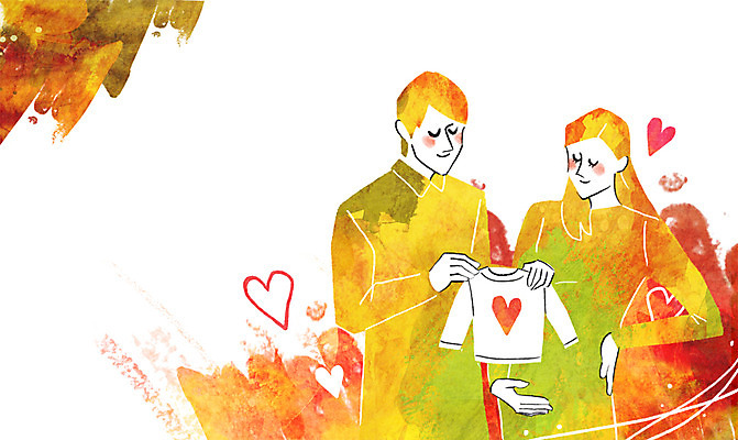 PSD 부부 여자 남자 행복 일러스트 엄마 사랑 사람 성인 두명 다정 임산부 임신 하트 유아복 국내일러스트 모양 커플 옷 감정 컨셉 가족 아기용품 파일형식