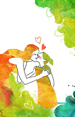 PSD 여자 행복 어린이 일러스트 가족 엄마 키스 사랑 사람 성인 두명 다정 하트 국내일러스트 모양 감정 컨셉 관계 애정표현 파일형식