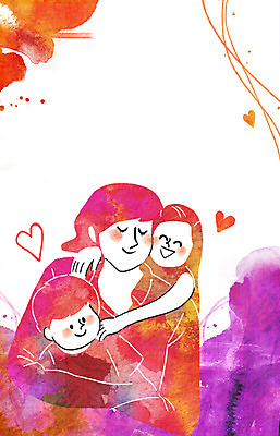 PSD 여자 남자 행복 어린이 일러스트 가족 안기 엄마 사랑 사람 성인 세명 화목 다정 하트 국내일러스트 모양 감정 컨셉 관계 모션 파일형식