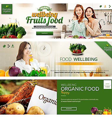 PSD 템플릿 웰빙 여자 음식 웹템플릿 과일 호박 감자 파프리카 성인 세명 주방 주스 당근 샐러드 한국인 양배추 시금치 웰빙음식 웹배너 이미지템플릿 배너 음료 채소 뿌리채소 사람 동양인 건강식 파일형식