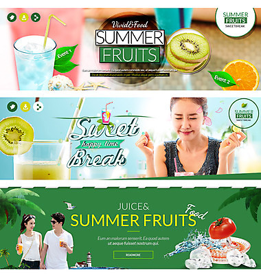 PSD 템플릿 여자 남자 음식 웹템플릿 토마토 오렌지 키위 성인 세명 얼음 한국인 과일주스 레몬 석류 웹배너 이미지템플릿 자연요소 배너 채소 과일 사람 동양인 주스 파일형식