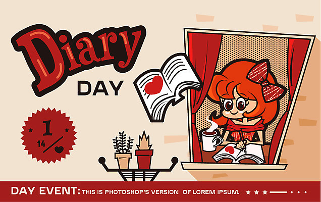 캐릭터 여자 기념일 화분 커피 일러스트 창문 데이이벤트 한명 사람 이벤트 성인 다이어리 커튼 커피잔 데이 다이어리데이 국내일러스트 일러캐릭터 AI파일 1 음료 잔 사무용품 파일형식 벡터