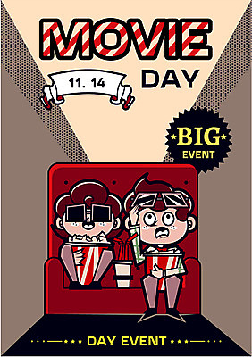 캐릭터 여자 기념일 남자 음료 일러스트 데이이벤트 사람 이벤트 성인 두명 영화관 영화 데이 팝콘 3D안경 무비데이 영화감상 국내일러스트 일러캐릭터 AI파일 안경 문화예술 감상 극장 파일형식 벡터