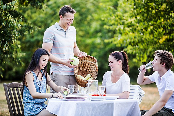 포토 JPG 주간 서양인 외국인 여자 남자 식탁 서기 들기 앉기 여러명 상반신 20대 성인 야외 앞모습 친구 파티 바구니 즐거움 준비 설레임 성인만 국내포토 자연요소 감정 뷰포인트 다수 관계 모션 탁자 사람 인종 이벤트 청년 파일형식