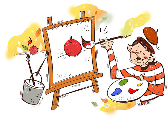 남자 문화 예술 낙엽 일러스트 문화예술 한명 사람 성인 가을 붓 자신감 그리기 팔레트 사과 물통 이젤 열정 화가 화가모자 국내일러스트 AI파일 직업 모자_잡화 1 계절 감정 잎 과일 모션 미술도구 파일형식 벡터