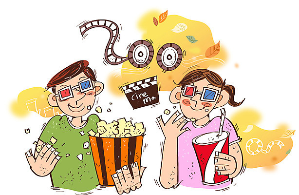 여자 남자 문화 예술 낙엽 일러스트 문화예술 사람 성인 두명 가을 자신감 필름 영화 콜라 열정 팝콘 3D안경 국내일러스트 AI파일 계절 감정 안경 잎 탄산음료 파일형식 벡터