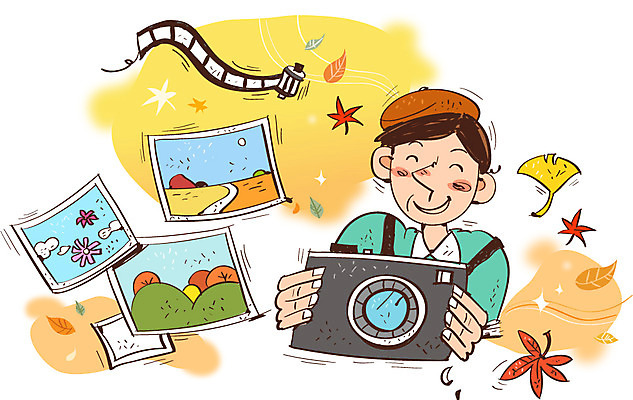 남자 문화 예술 단풍 낙엽 일러스트 문화예술 한명 사람 성인 카메라 가을 자신감 사진사 필름 은행잎 열정 기념사진 국내일러스트 AI파일 1 계절 감정 잎 전자제품 작가 파일형식 벡터