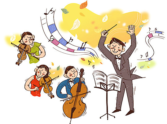 여자 남자 문화 예술 악기 낙엽 연주 음표 일러스트 문화예술 사람 여러명 성인 가을 자신감 바이올린 악보 열정 지휘봉 첼로 지휘자 지휘 지휘복 국내일러스트 AI파일 기호 옷 계절 감정 음악 다수 잎 현악기 음악가 파일형식 벡터 찰현악기