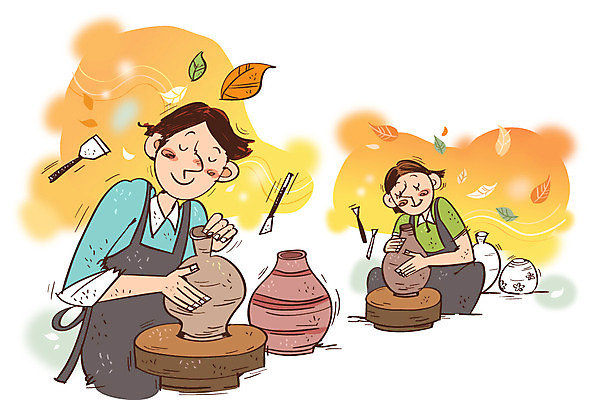 여자 남자 문화 예술 낙엽 일러스트 문화예술 사람 성인 두명 가을 도자기 자신감 도자기공예 열정 도예가 도자기물레 국내일러스트 AI파일 직업 계절 감정 잎 공예 물레 파일형식 벡터