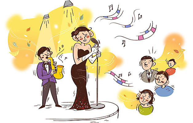 여자 남자 문화 예술 악기 낙엽 연주 일러스트 노래 문화예술 사람 여러명 성인 가수 무대 가을 자신감 군중 색소폰 열정 재즈가수 국내일러스트 AI파일 계절 감정 음악 다수 잎 음악가 목관악기 파일형식 벡터