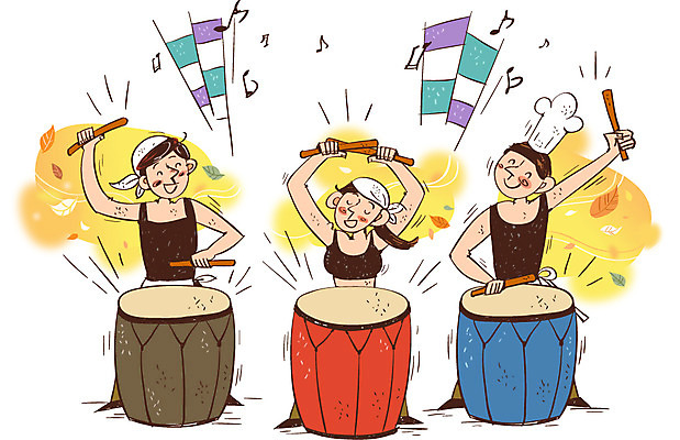 여자 남자 문화 예술 낙엽 연주 음표 일러스트 문화예술 요리사모자 사람 성인 세명 공연 가을 자신감 막대기 북 열정 국내일러스트 AI파일 모자_잡화 기호 계절 감정 음악 잎 타악기 이벤트 요리사 파일형식 벡터