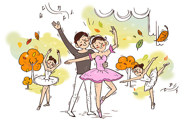 나무 여자 남자 문화 예술 낙엽 일러스트 문화예술 사람 여러명 성인 댄서 가을 춤 자신감 발레 발레복 열정 국내일러스트 AI파일 식물 직업 옷 계절 감정 다수 잎 파일형식 벡터