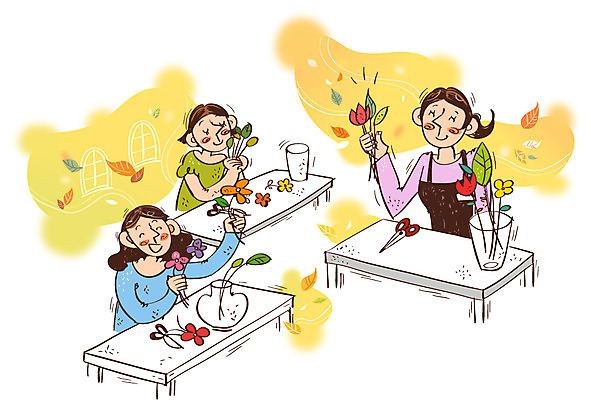 여자 문화 예술 낙엽 일러스트 문화예술 가위 사람 성인 세명 꽃병 가을 자신감 꽃꽂이 책상 열정 국내일러스트 AI파일 계절 꽃 감정 가구 잎 문구용품 원예 파일형식 벡터