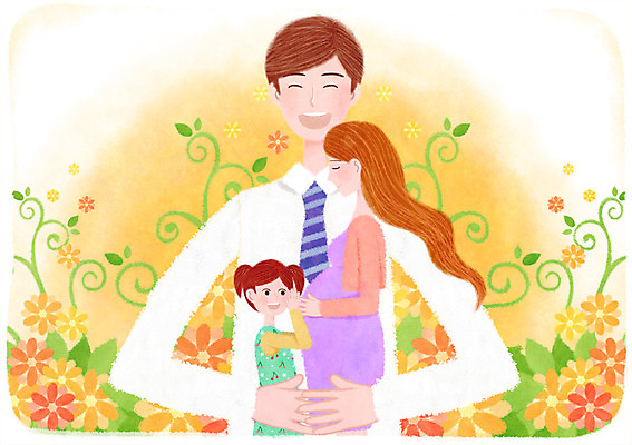 PSD 여자 꽃 행복 어린이 꽃백그라운드 일러스트 가족 포옹 성인 세명 임산부 임신 설레임 국내일러스트 식물 감정 백그라운드 관계 안기 사람 파일형식