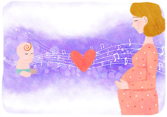PSD 여자 행복 음표 일러스트 성인 두명 임산부 임신 하트 아기 오선지 설레임 국내일러스트 모양 기호 감정 음악 사람 악보 오선 파일형식