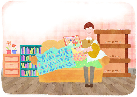 PSD 부부 여자 남자 화분 거실 일러스트 베개 휴식 책장 실내 성인 두명 책 눕기 독서 임산부 임신 이불 편안함 서랍장 국내일러스트 커플 가구 컨셉 침구 모션 사람 내부 감각 파일형식