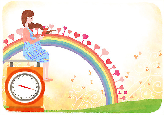 PSD 여자 무지개 일러스트 휴식 저울 한명 성인 책 독서 임산부 임신 하트 편안함 국내일러스트 자연요소 모양 1 컨셉 사람 감각 파일형식