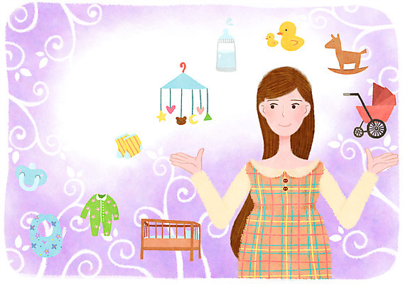 PSD 여자 행복 일러스트 한명 성인 임산부 임신 아기용품 유모차 유아복 모빌 설레임 턱받이 국내일러스트 1 옷 감정 사람 오브젝트 파일형식