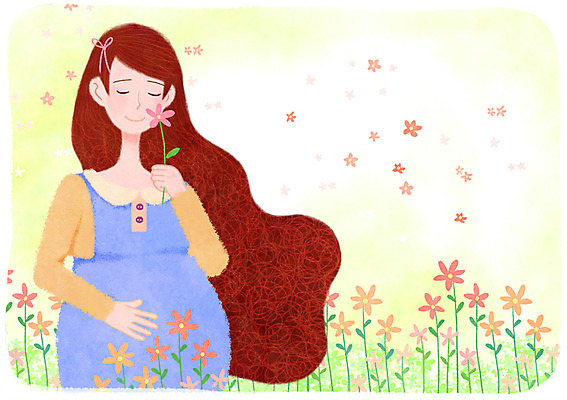 PSD 여자 꽃 행복 꽃밭 꽃백그라운드 일러스트 한명 성인 임산부 임신 설레임 국내일러스트 식물 1 감정 백그라운드 사람 파일형식