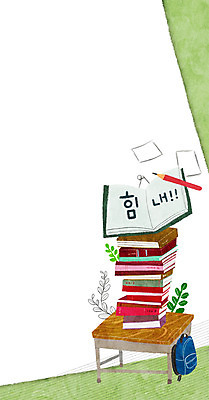 PSD 교육 가방 일러스트 프레임 사람없음 책 연필 수능 풀잎 책상 프레임일러스트 국내일러스트 잡화 가구 잎 학용품 필기구 시험 풀_식물 파일형식