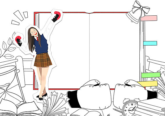 PSD 학생 여자 교육 교복 일러스트 청소년 프레임 한명 책 희망 수능 자명종 종 글러브 권투글러브 자신감 모래시계 열정 별모형 프레임일러스트 국내일러스트 1 옷 감정 별 모래 스포츠용품 시계 장갑 사람 모형 시험 알람 파일형식