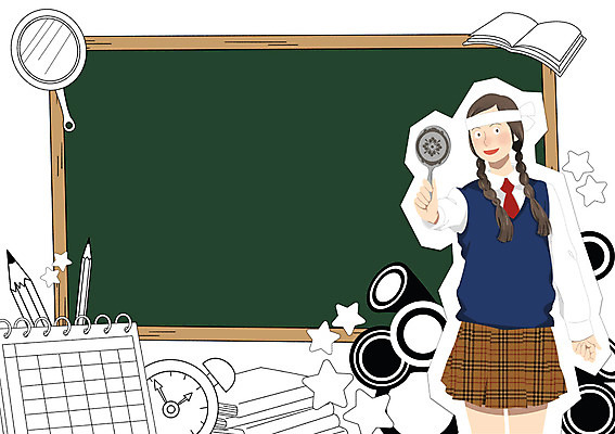 PSD 학생 여자 교육 교복 일러스트 청소년 프레임 한명 책 연필 칠판 희망 거울 수능 자명종 달력 자신감 열정 프레임일러스트 국내일러스트 1 옷 감정 시계 학용품 사람 필기구 시험 알람 파일형식