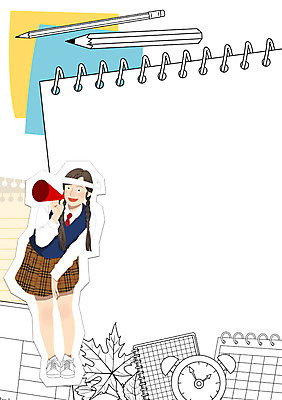 PSD 학생 여자 교육 교복 낙엽 일러스트 청소년 프레임 한명 연필 공책 확성기 희망 수능 자명종 달력 자신감 열정 프레임일러스트 국내일러스트 1 옷 감정 시계 잎 문구용품 학용품 사람 필기구 시험 알람 파일형식