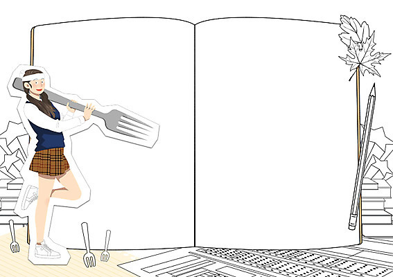 PSD 학생 여자 교육 교복 포크 낙엽 일러스트 청소년 프레임 한명 책 연필 희망 수능 자신감 열정 답안지 별모형 프레임일러스트 국내일러스트 1 식기 옷 감정 별 잎 학용품 사람 필기구 모형 시험 파일형식