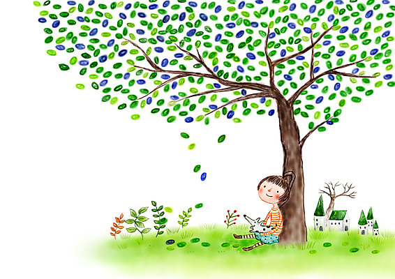 PSD 나무 여자 여유 어린이 일러스트 상상 자연 주택 상상일러스트 한명 소녀 판타지 풀잎 강아지 국내일러스트 식물 1 감정 잎 사람 건물 반려동물 풀_식물 개 생태계 파일형식