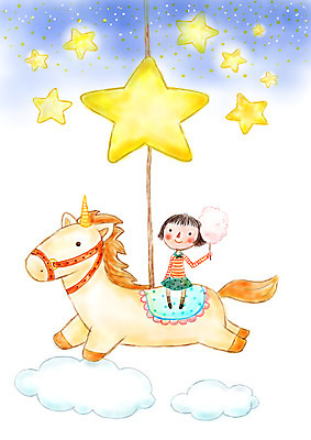 PSD 구름 여자 별 여유 어린이 일러스트 상상 상상일러스트 한명 소녀 판타지 꿈 회전목마 솜사탕 유니콘 국내일러스트 자연요소 1 감정 디저트 사람 놀이기구 파일형식