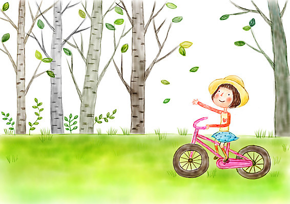 PSD 나무 모자 여자 여유 어린이 일러스트 상상 상상일러스트 한명 소녀 판타지 자전거 산책 풀잎 숲 국내일러스트 식물 1 잡화 감정 잎 휴식 사람 바이크 풀_식물 파일형식