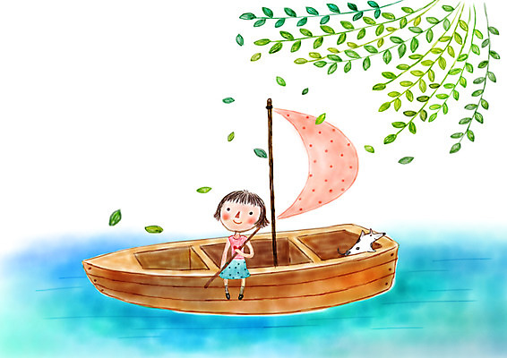 PSD 여자 호수 여유 어린이 일러스트 상상 상상일러스트 한명 소녀 강 판타지 배 풀잎 강아지 돛단배 돗단배 국내일러스트 1 감정 잎 배_교통 과일 사람 반려동물 풀_식물 개 파일형식