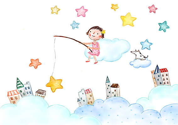 PSD 구름 여자 별 여유 어린이 일러스트 상상 낚시 주택 상상일러스트 한명 소녀 판타지 마을 꿈 낚싯대 강아지 국내일러스트 자연요소 1 감정 레저 사람 건물 반려동물 낚시용품 개 파일형식