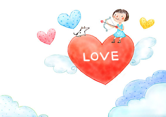 PSD 구름 여자 여유 어린이 일러스트 상상 화살 상상일러스트 사랑 한명 소녀 판타지 하트 강아지 활 큐피드 국내일러스트 자연요소 모양 1 감정 사람 반려동물 개 파일형식