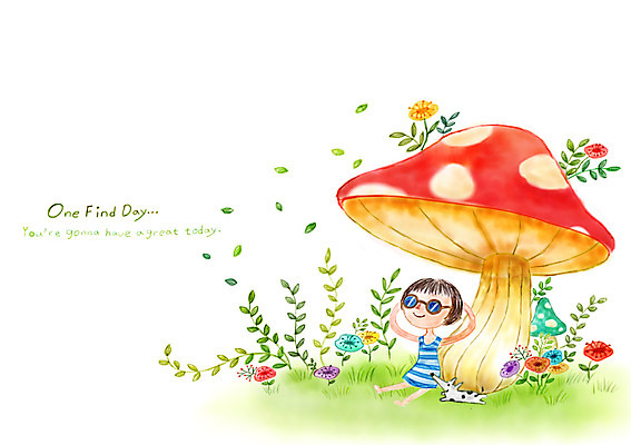 PSD 여자 꽃 여유 어린이 일러스트 상상 상상일러스트 한명 소녀 판타지 선글라스 정원 버섯 풀잎 강아지 국내일러스트 식물 1 감정 안경 잎 사람 반려동물 풀_식물 개 파일형식