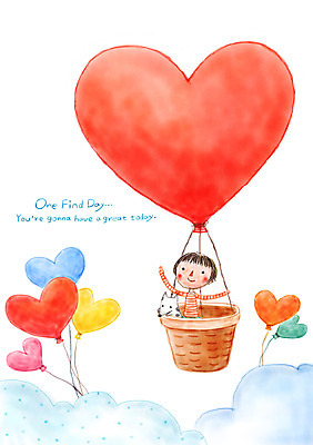 PSD 구름 여자 여유 어린이 일러스트 상상 상상일러스트 한명 소녀 판타지 꿈 열기구 비행 강아지 하트풍선 국내일러스트 자연요소 1 감정 항공교통 사람 반려동물 하트 개 풍선 파일형식