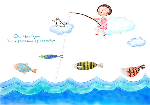 PSD 구름 여자 여유 어린이 바다 일러스트 상상 낚시 상상일러스트 어류 한명 소녀 판타지 꿈 낚싯대 강아지 국내일러스트 자연요소 1 감정 레저 사람 반려동물 수중동물 낚시용품 개 파일형식